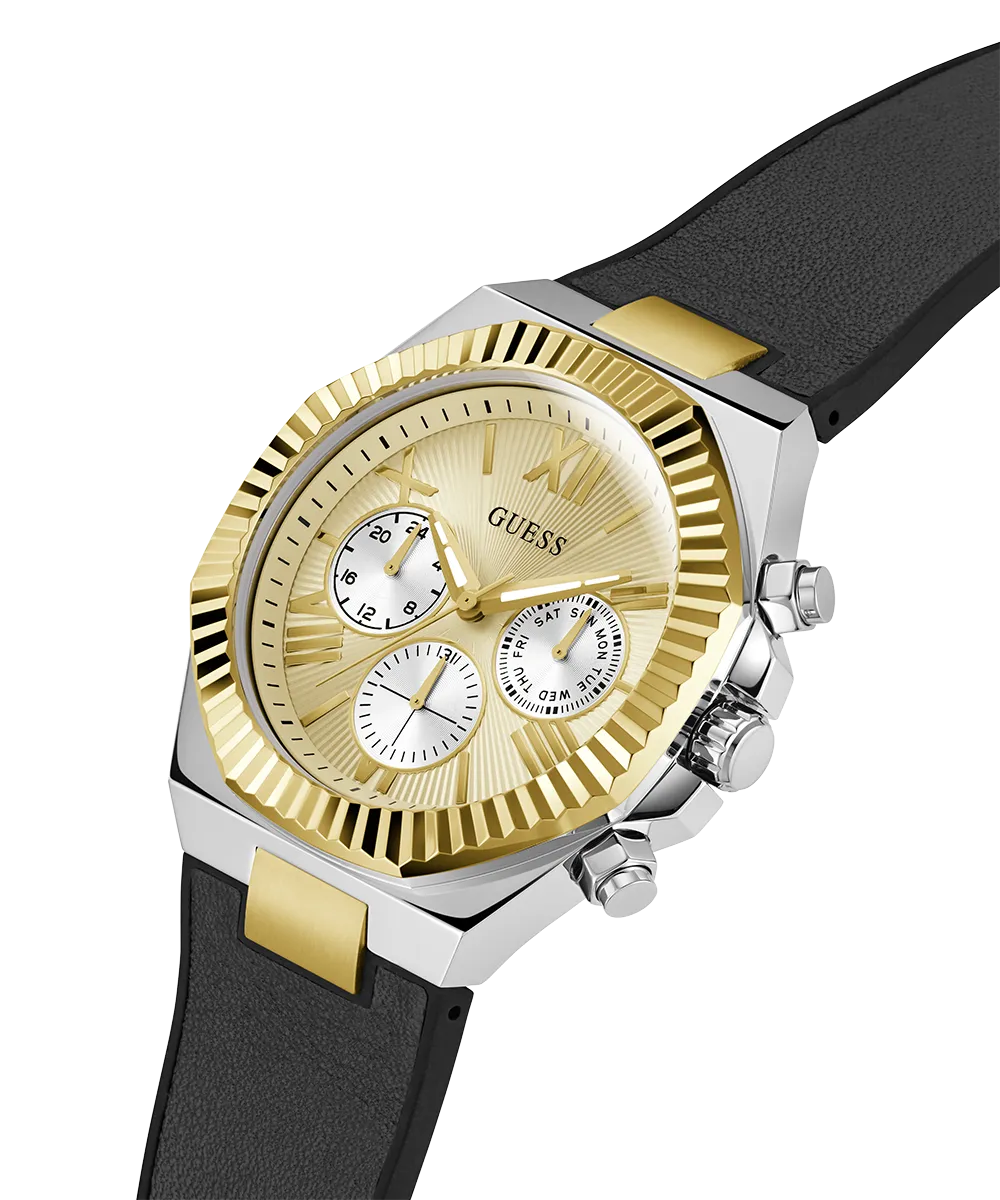GUESS Mens Black 2-Tone Multi-function Watch