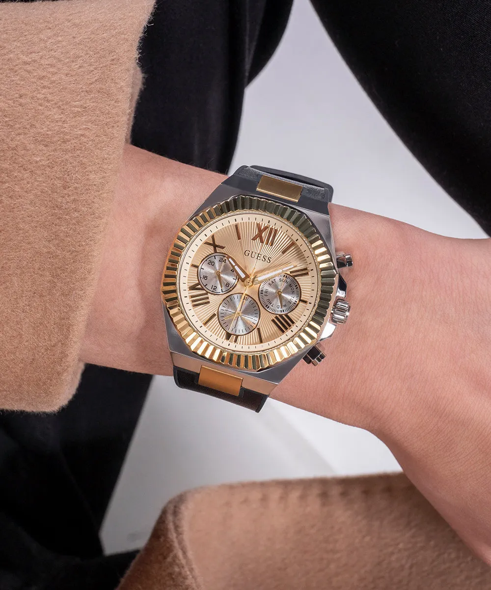 GUESS Mens Black 2-Tone Multi-function Watch