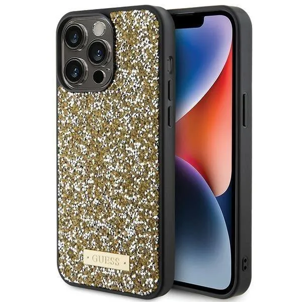 Guess Rhinestone Metal Logo Hard Case for iphone 15 Pro Max 6.7" Yellow - GUHCP15XPFGSBSD