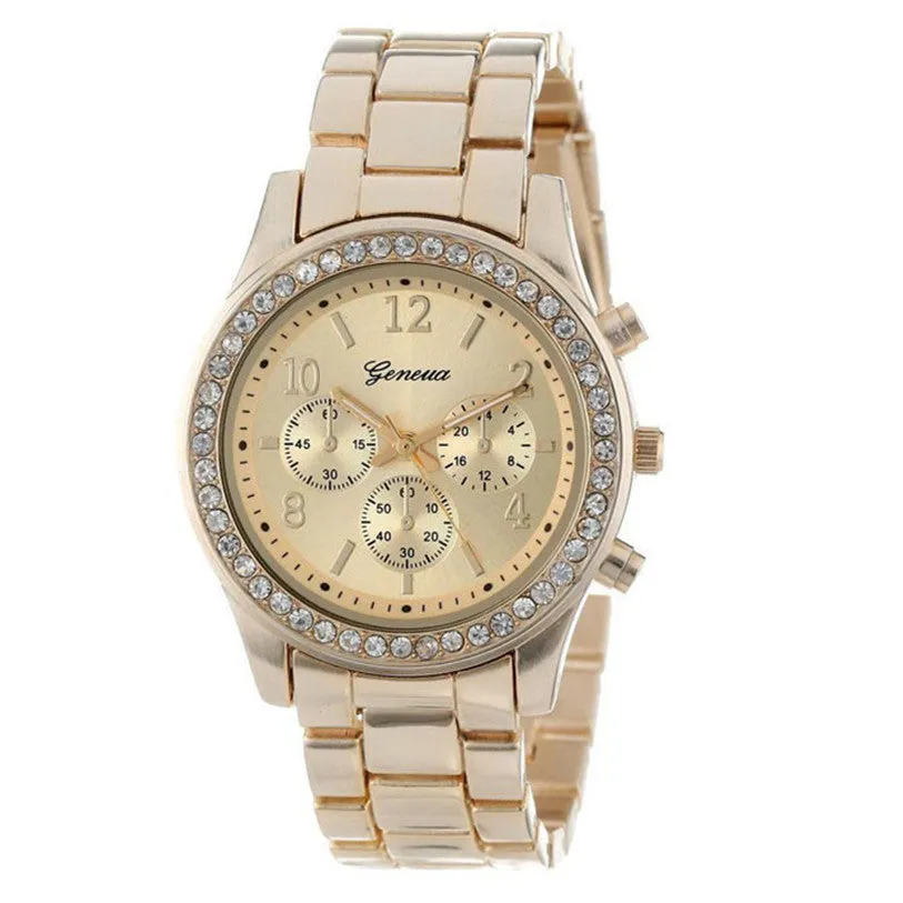 HL2017Faux Chronograph Quartz Plated Classic Round Ladies Women Crystals Watch Gift  Women's Watches relogio feminino masculino