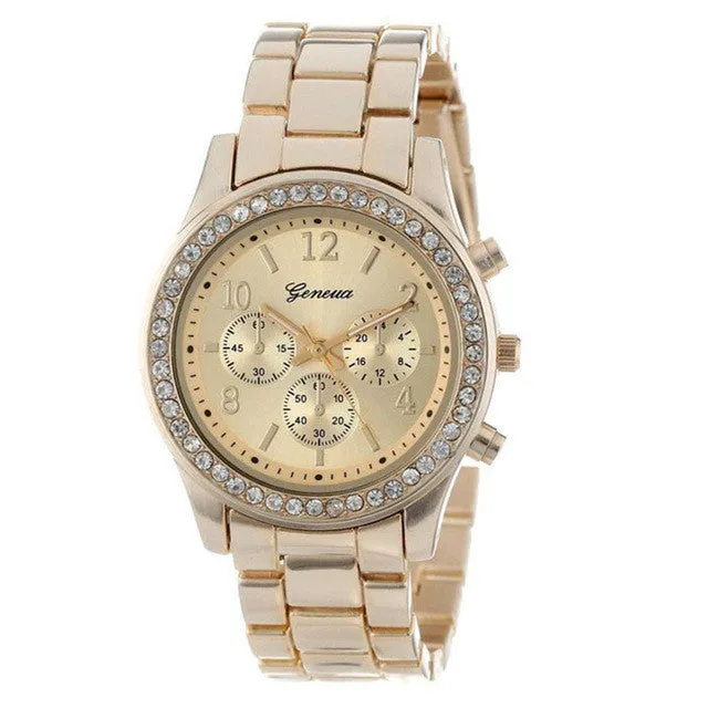 HL2017Faux Chronograph Quartz Plated Classic Round Ladies Women Crystals Watch Gift  Women's Watches relogio feminino masculino