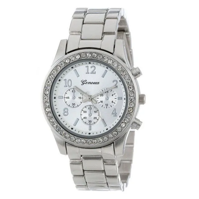 HL2017Faux Chronograph Quartz Plated Classic Round Ladies Women Crystals Watch Gift  Women's Watches relogio feminino masculino