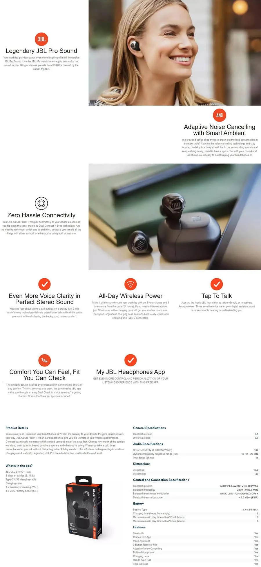 JBL Club Pro  Plus TWS Noise Cancelling Bluetooth EarBuds