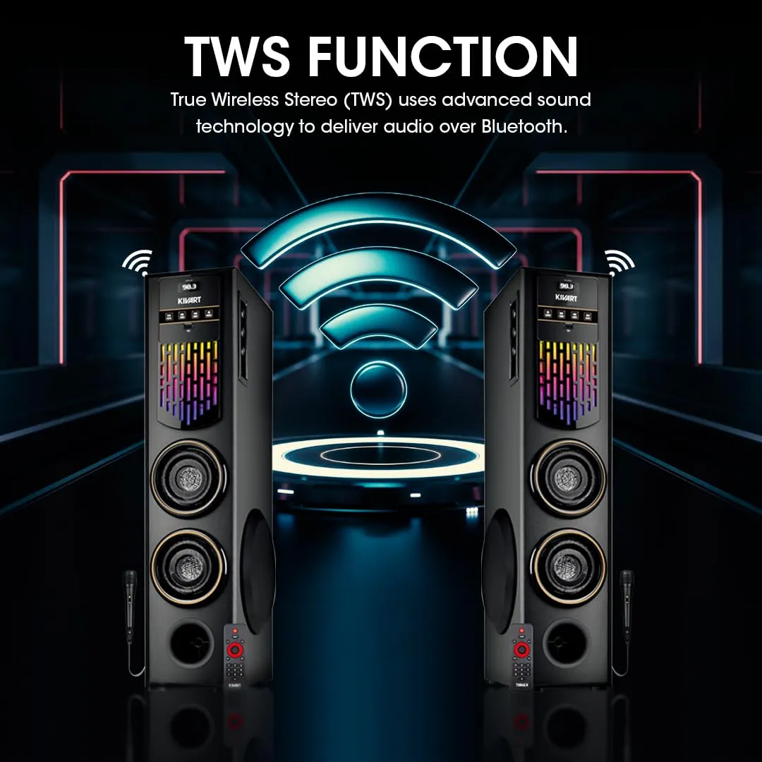 Kivart SoundBox | 80W output | Karaoke Microphone | RGB Lights | TWS Function | Bluetooth 5.0