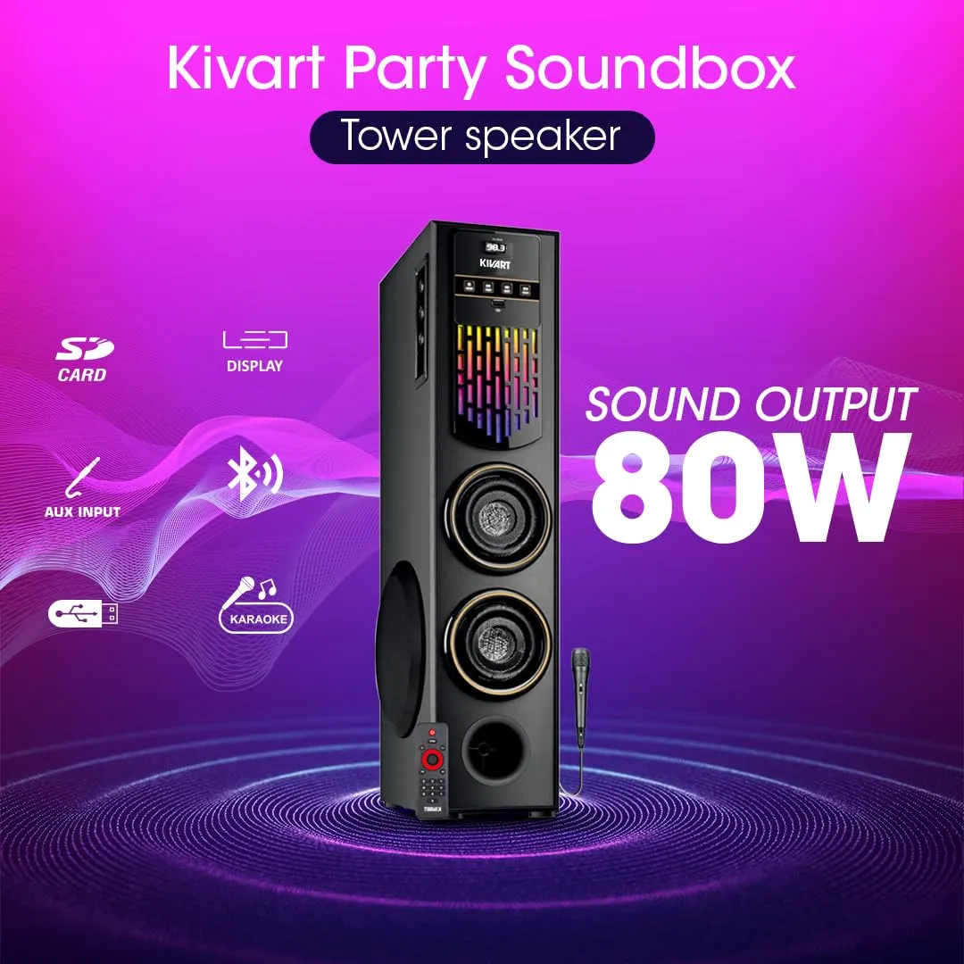 Kivart SoundBox | 80W output | Karaoke Microphone | RGB Lights | TWS Function | Bluetooth 5.0