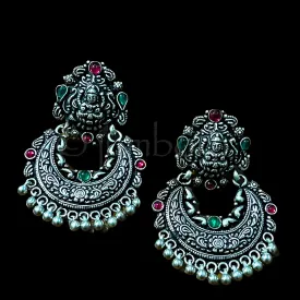 Kohlapuri finish Oxidized Silver Lakshmi Earring