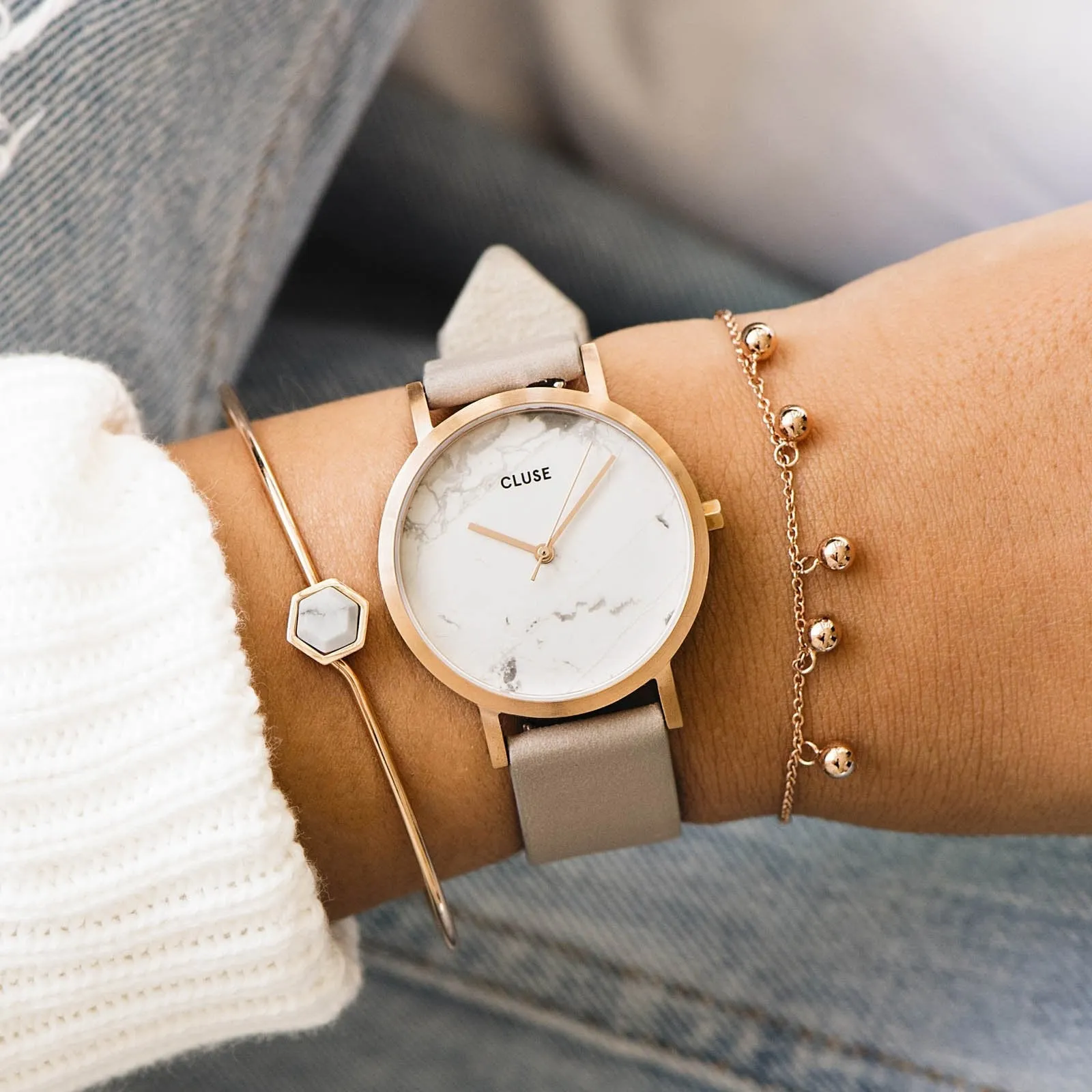 La Roche Petite Rose Gold White Marble/Grey