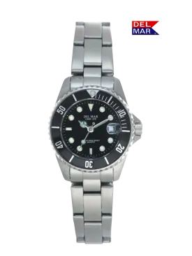 Ladies Long Life Classic Coronado SS Watch Black Face & Bezel  #50116
