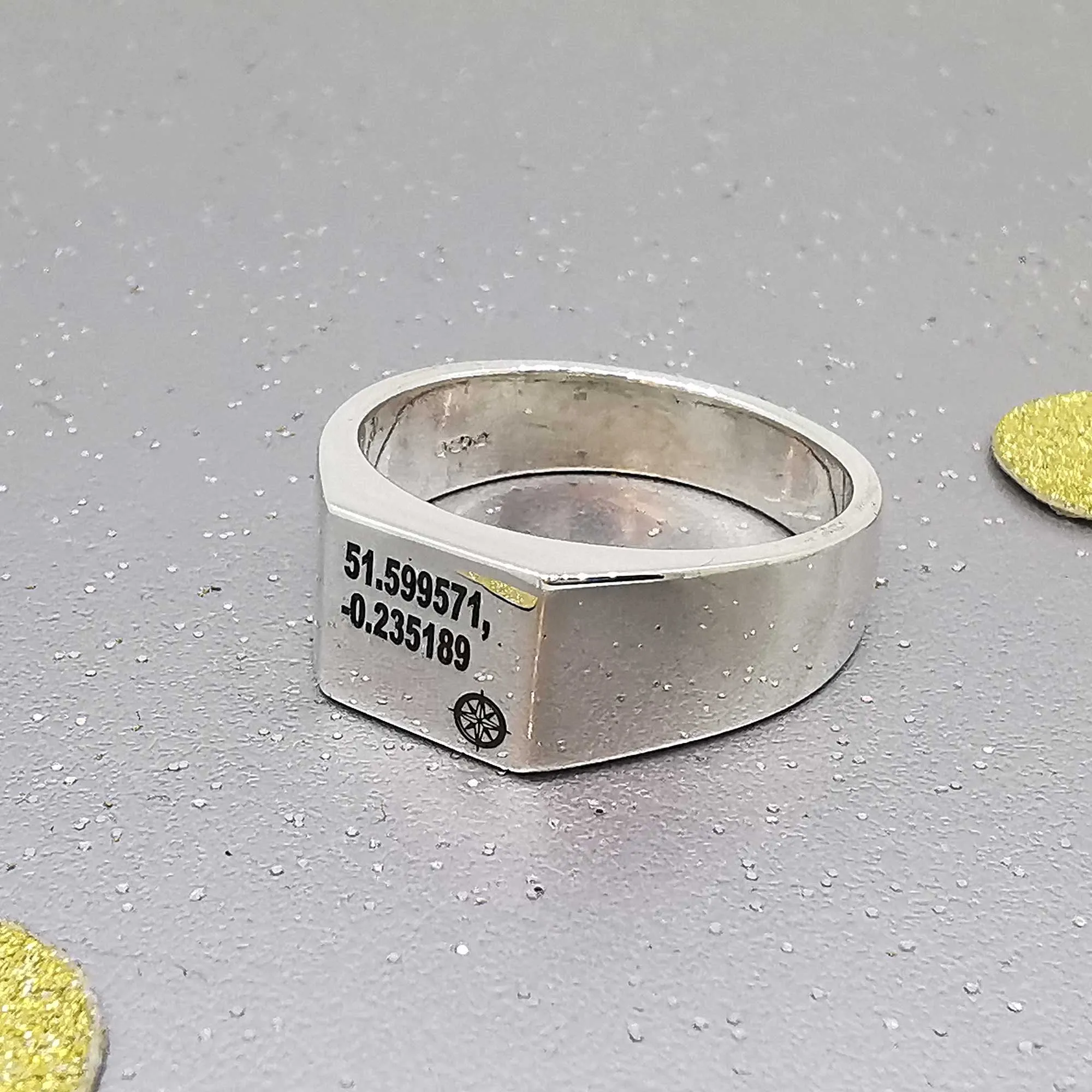 Latitude Longitude Coordinates Silver Signet Ring