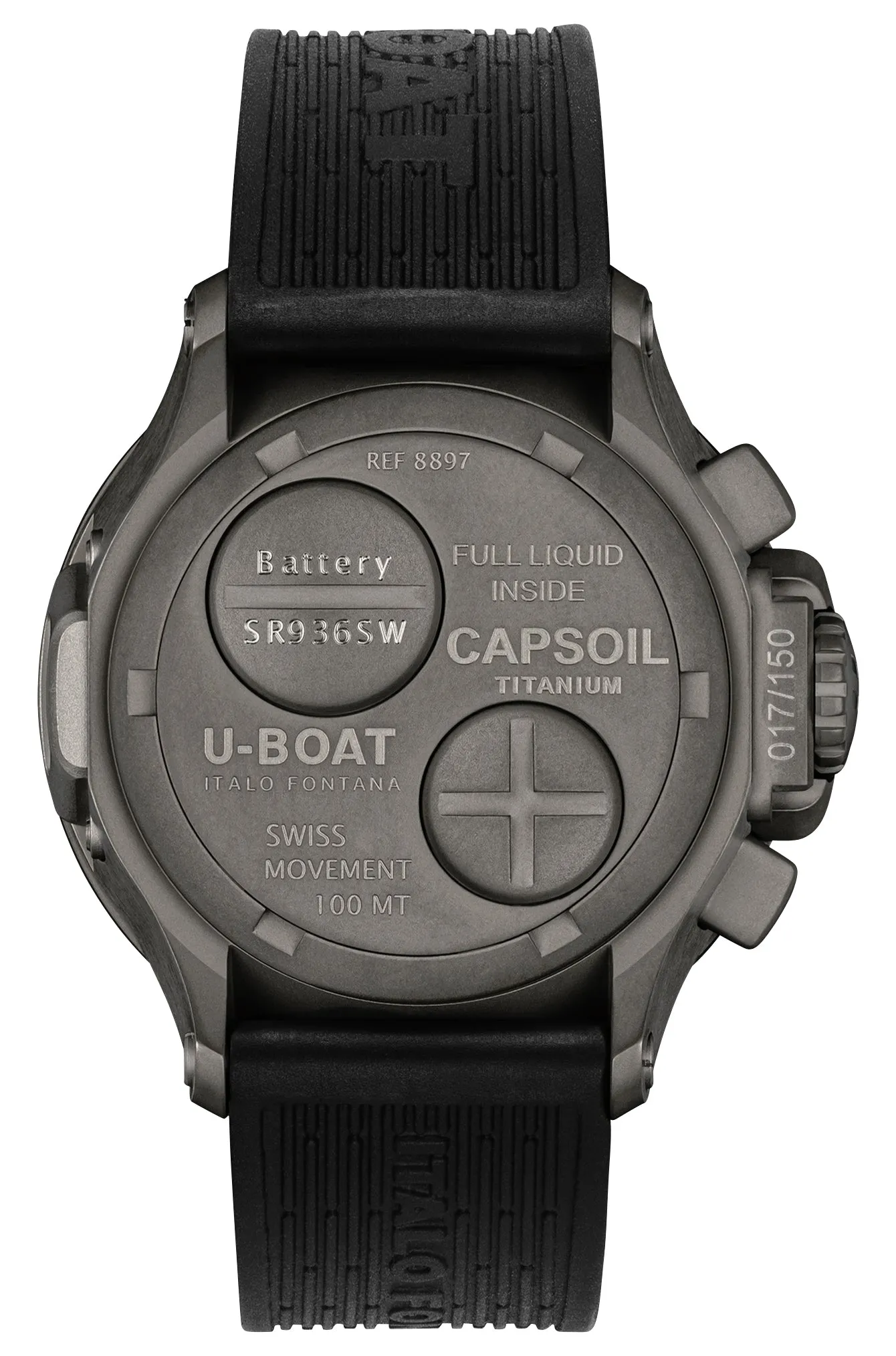 Limited Edition U-Boat Capsoil Titanio Chronograph Titanium Black Dial Black Rubber Strap Swiss Electro-mechanical Mens Watch 8897