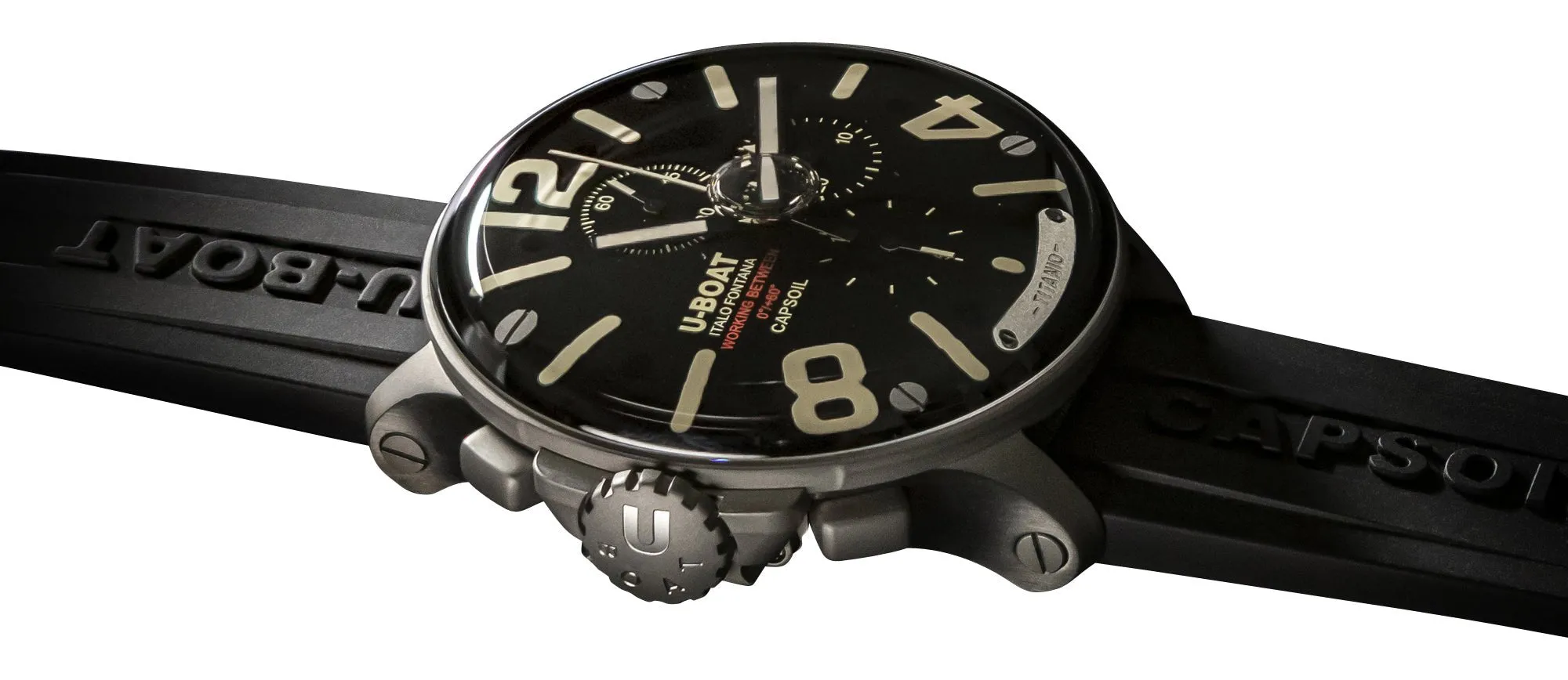 Limited Edition U-Boat Capsoil Titanio Chronograph Titanium Black Dial Black Rubber Strap Swiss Electro-mechanical Mens Watch 8897