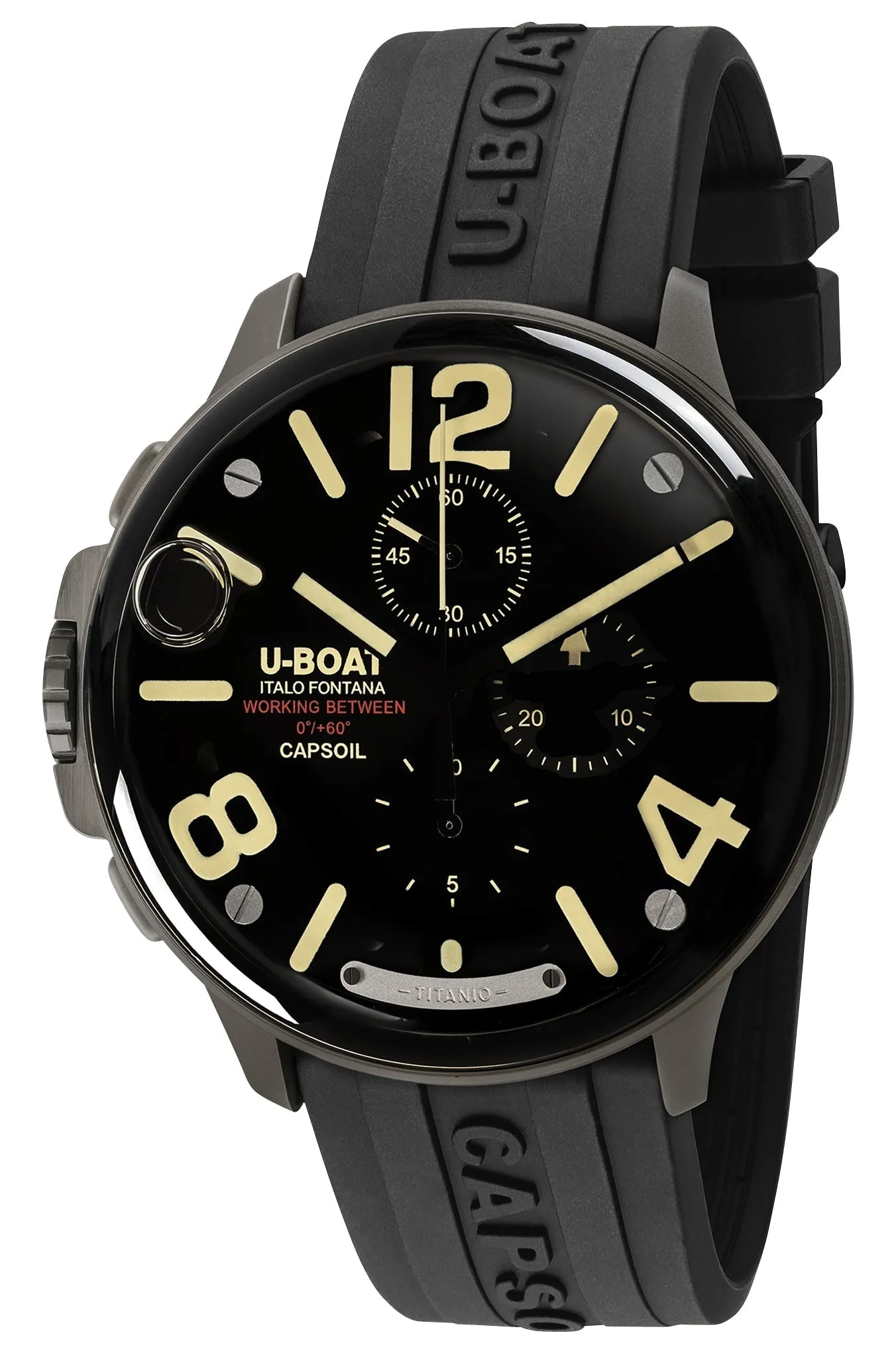 Limited Edition U-Boat Capsoil Titanio Chronograph Titanium Black Dial Black Rubber Strap Swiss Electro-mechanical Mens Watch 8897