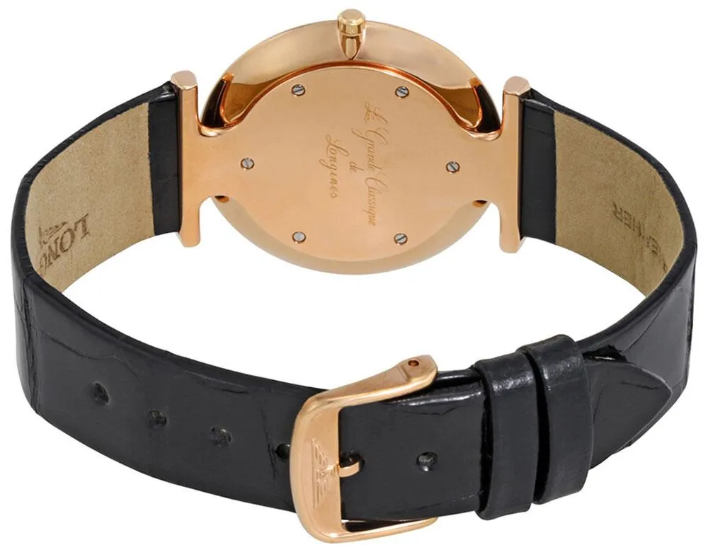 Longines La Grande Classique Rose Gold PVD White Dial Black Leather Strap Quartz Mens Watch L4.709.1.91.2