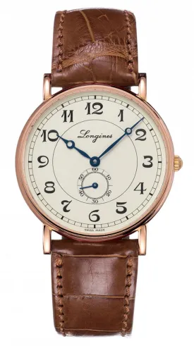 Longines Presence Heritage Automatic 18K Rose Gold Silver Dial Brown Leather Strap Mens Watch L4.785.8.73.2