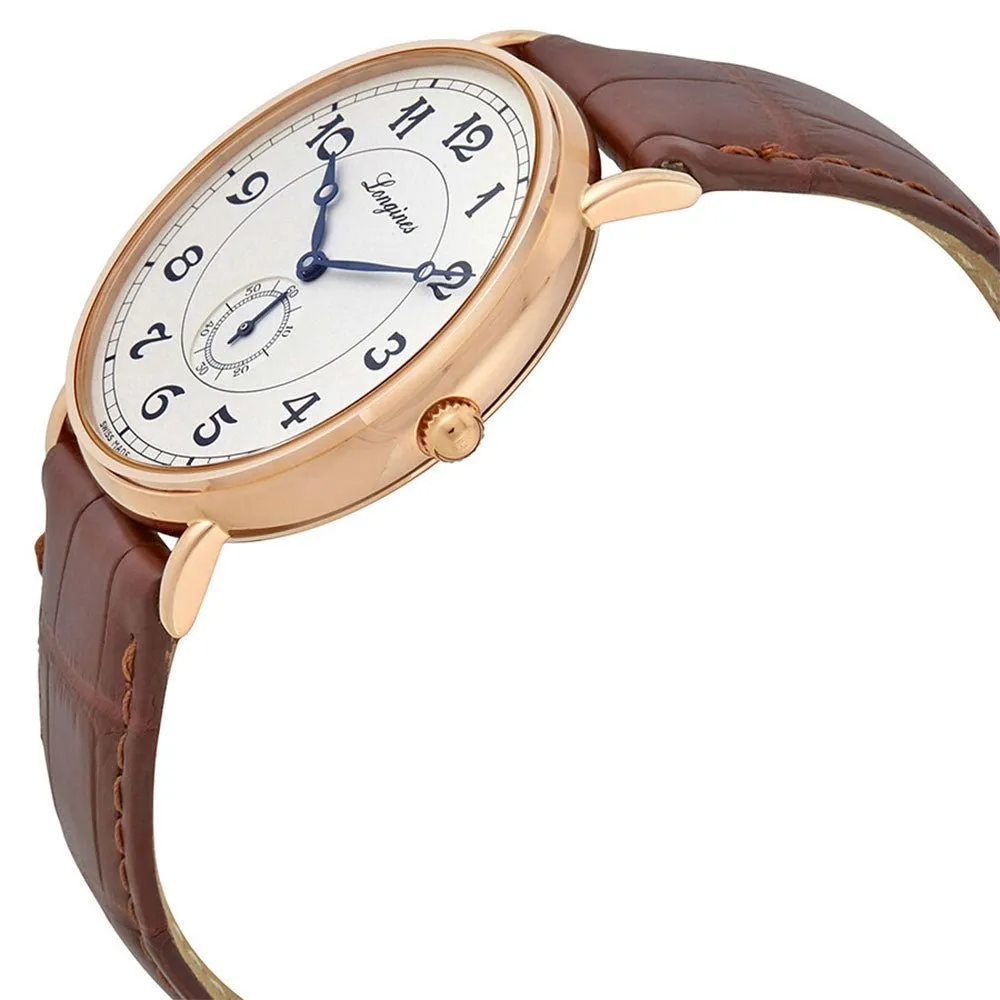 Longines Presence Heritage Automatic 18K Rose Gold Silver Dial Brown Leather Strap Mens Watch L4.785.8.73.2