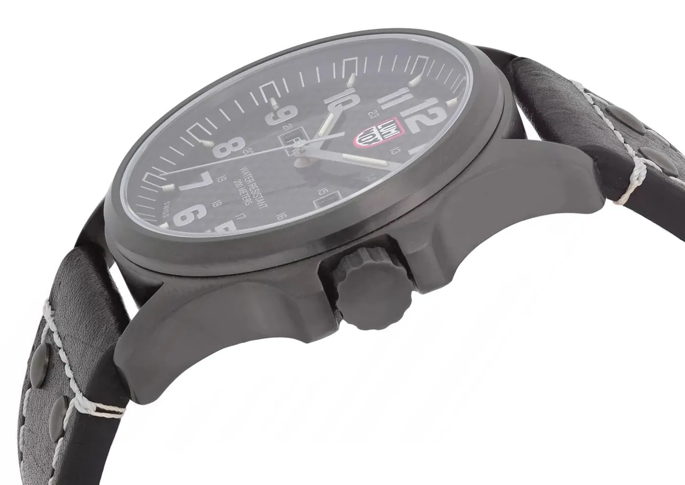 Luminox Atacama Field Gunmetal PVD Black Dial Black Leather Strap Day/Date Divers Quartz Mens Watch XL.1921