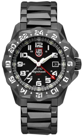 Luminox F-117 Nighthawk GMT Gunmetal PVD Black Dial Date Divers Quartz Mens Watch XA.6422