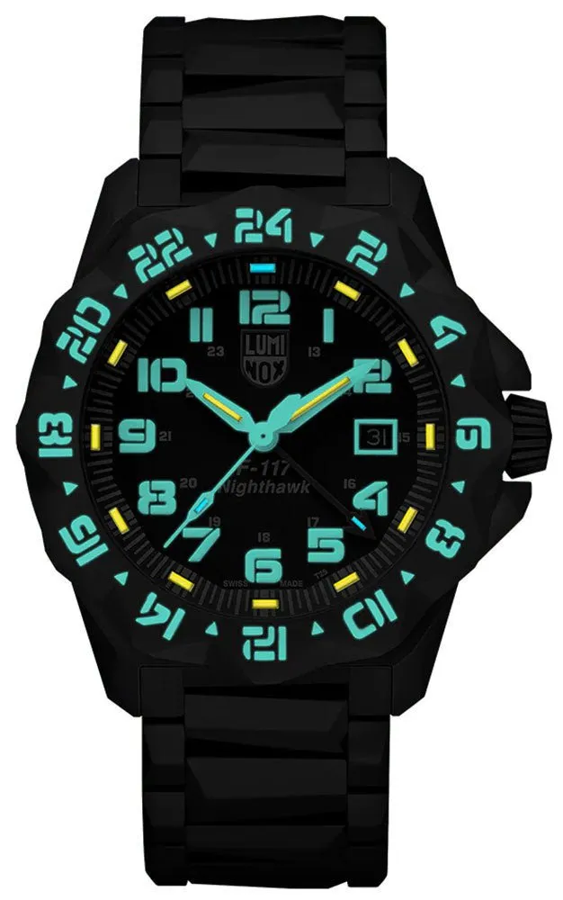 Luminox F-117 Nighthawk GMT Gunmetal PVD Black Dial Date Divers Quartz Mens Watch XA.6422
