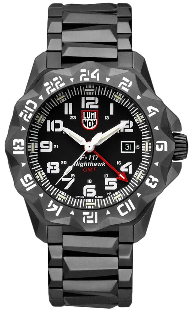 Luminox F-117 Nighthawk GMT Gunmetal PVD Black Dial Date Divers Quartz Mens Watch XA.6422
