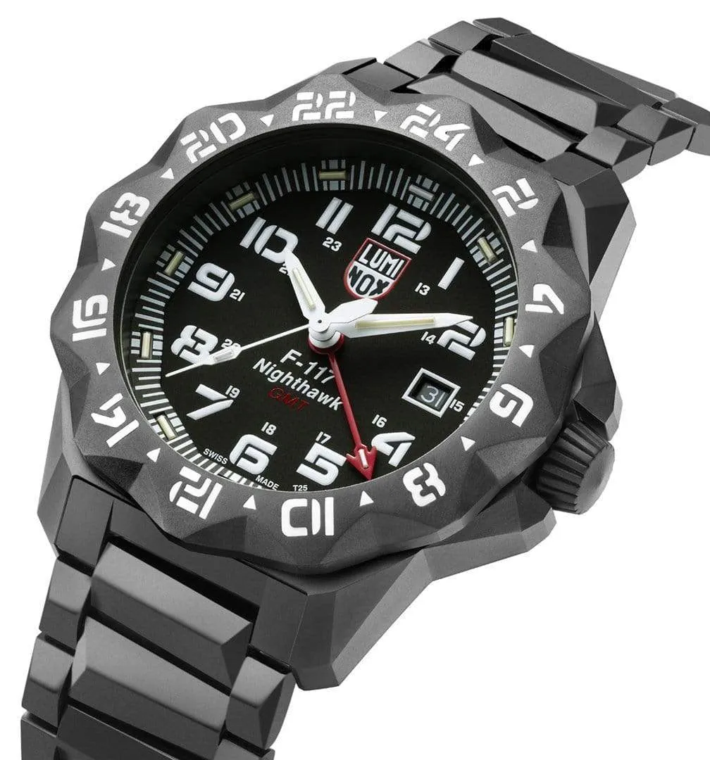 Luminox F-117 Nighthawk GMT Gunmetal PVD Black Dial Date Divers Quartz Mens Watch XA.6422