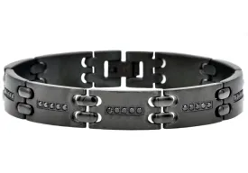 Mens Black Stainless Steel Bracelet With Black Cubic Zirconia