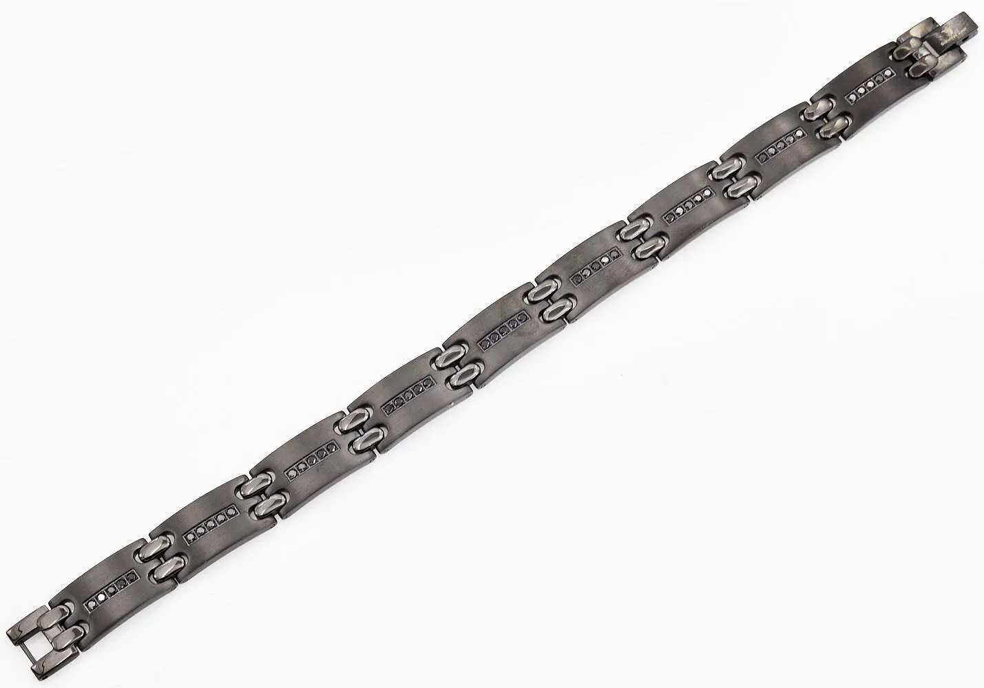 Mens Black Stainless Steel Bracelet With Black Cubic Zirconia