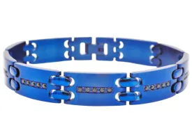 Mens Blue Stainless Steel Bracelet With Black Cubic Zirconia