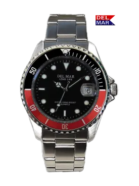 Men's Classic Coronado Black Face, Black & Red Bezel Watch #50125