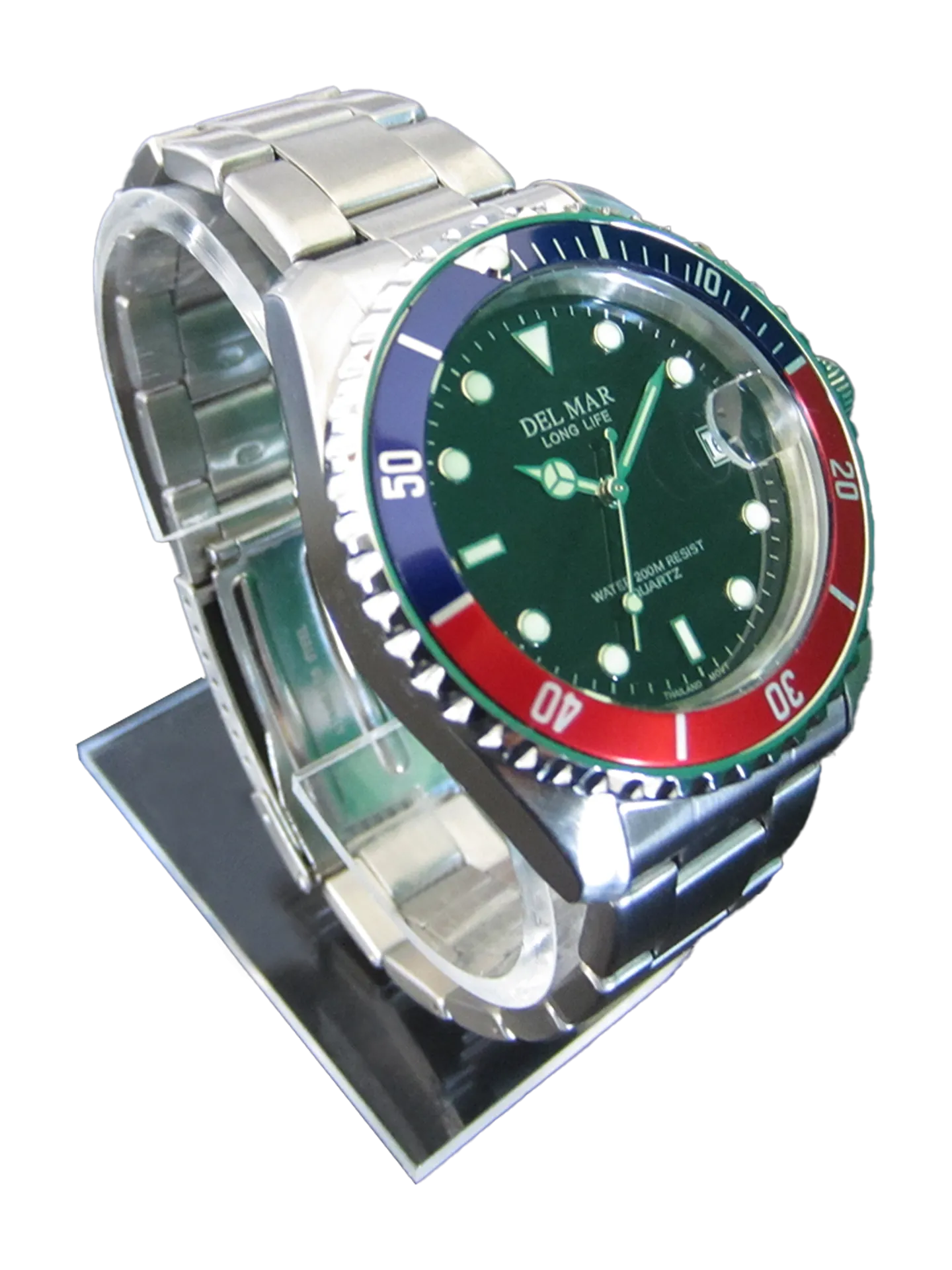 Men's Classic Coronado Black Face, Blue & Red Bezel Watch #50127