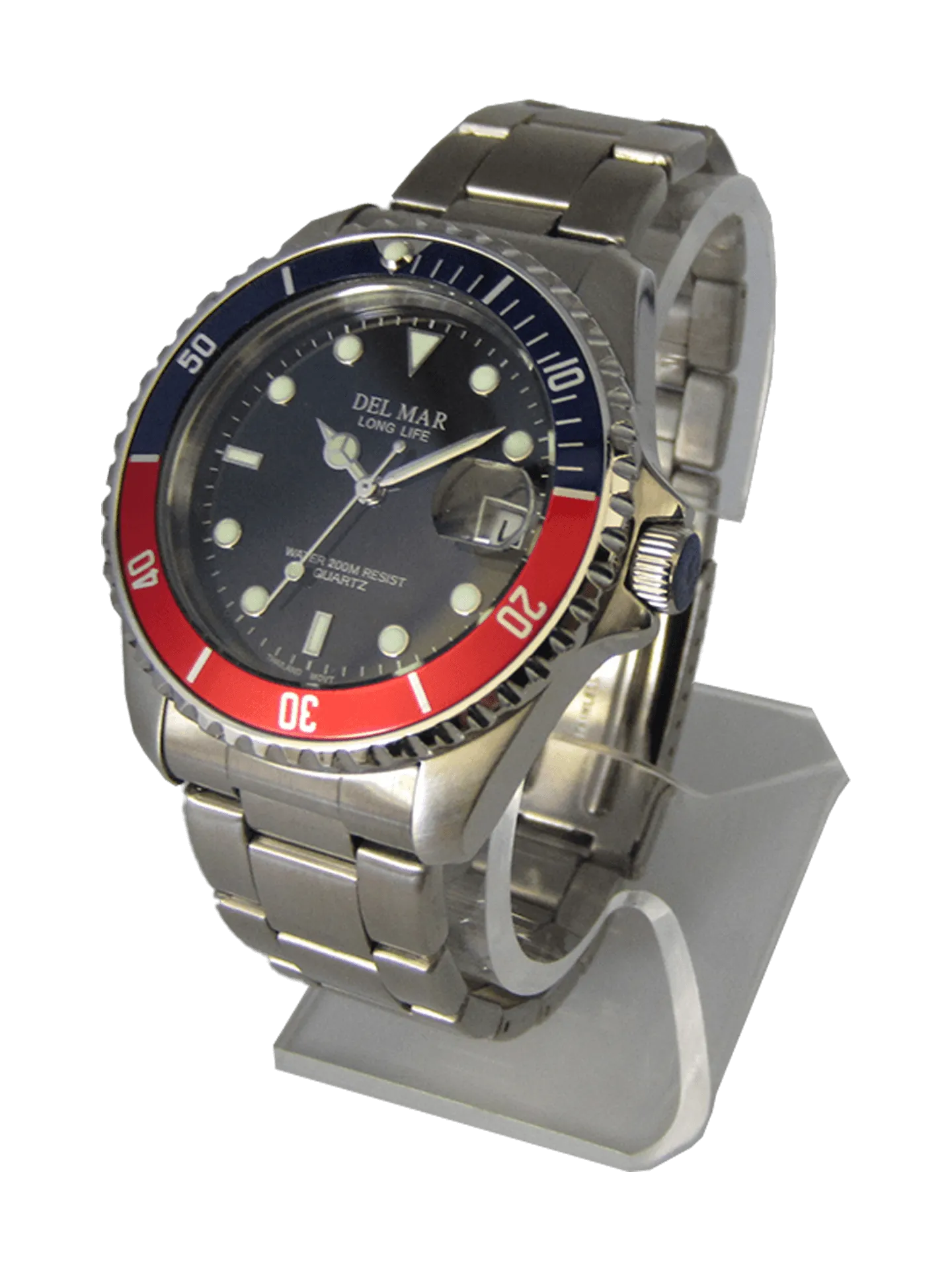 Men's Classic Coronado Black Face, Blue & Red Bezel Watch #50127