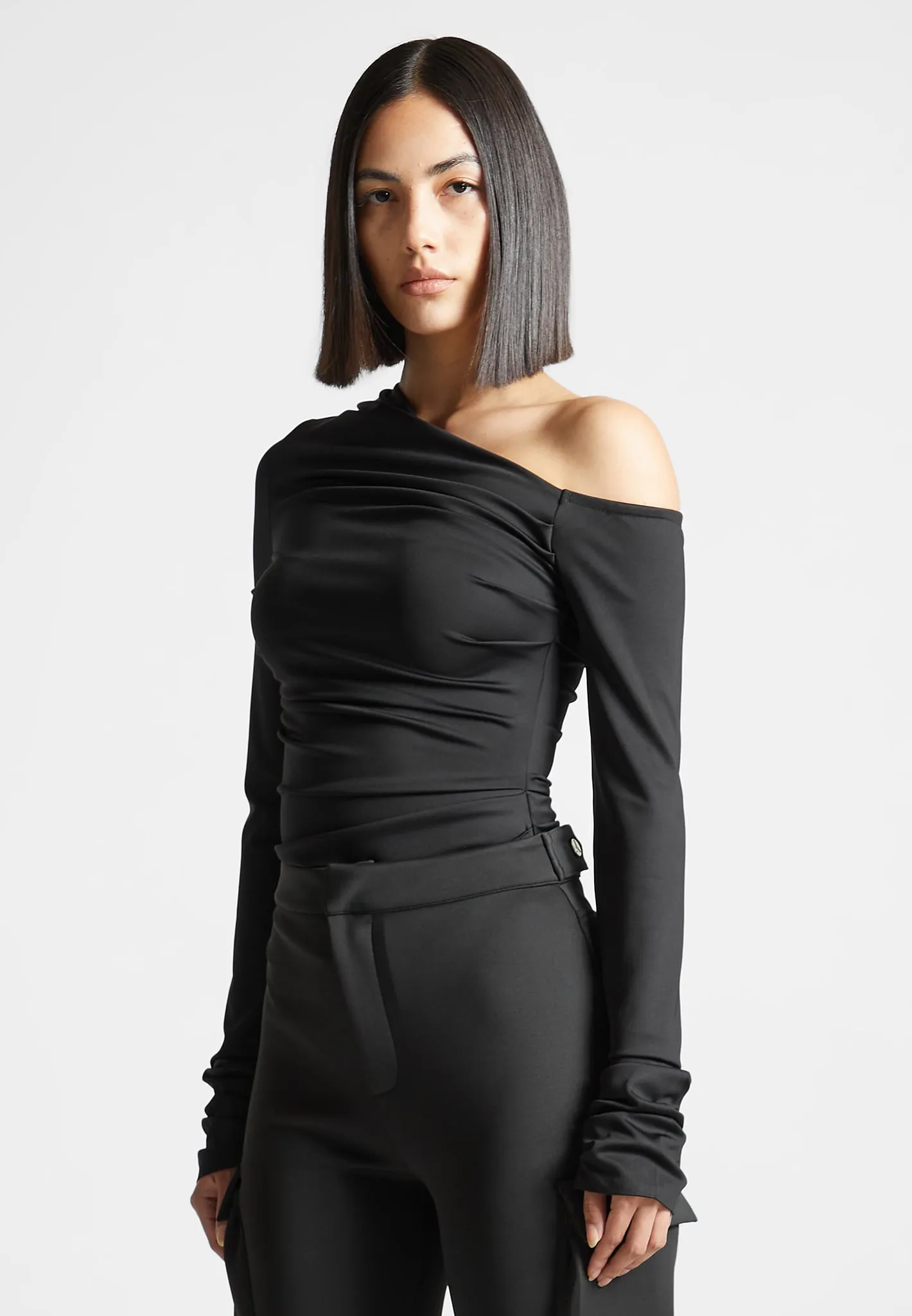 Neoprene Gathered Bodysuit - Black