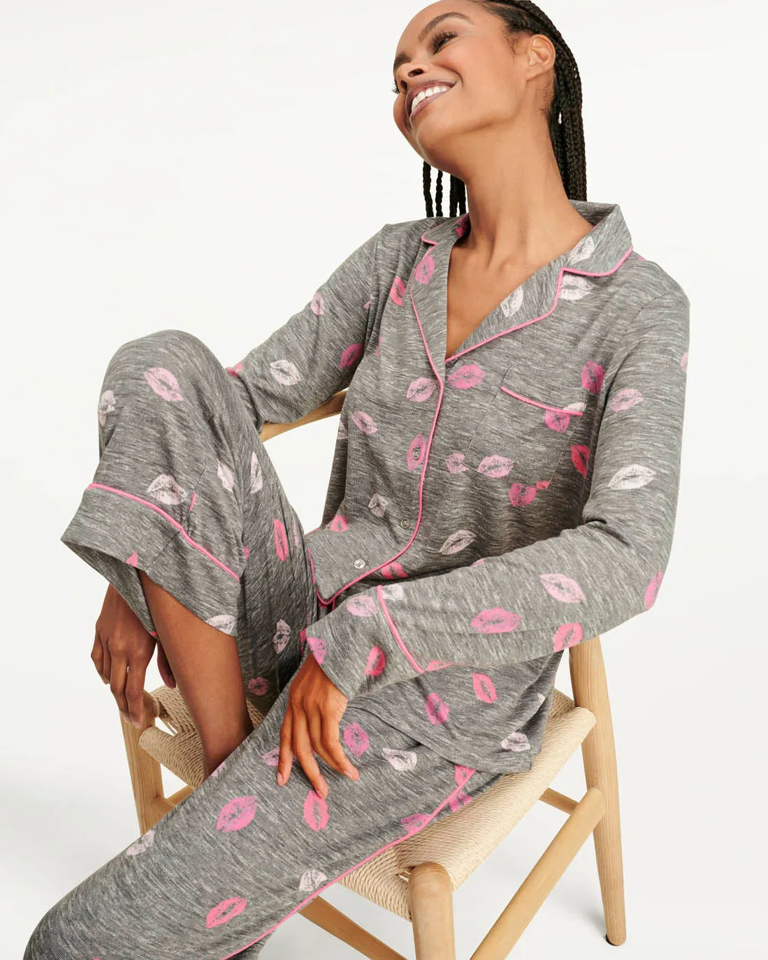 Pillow Soft Long Sleeve PJ Set in Charcoal Kiss