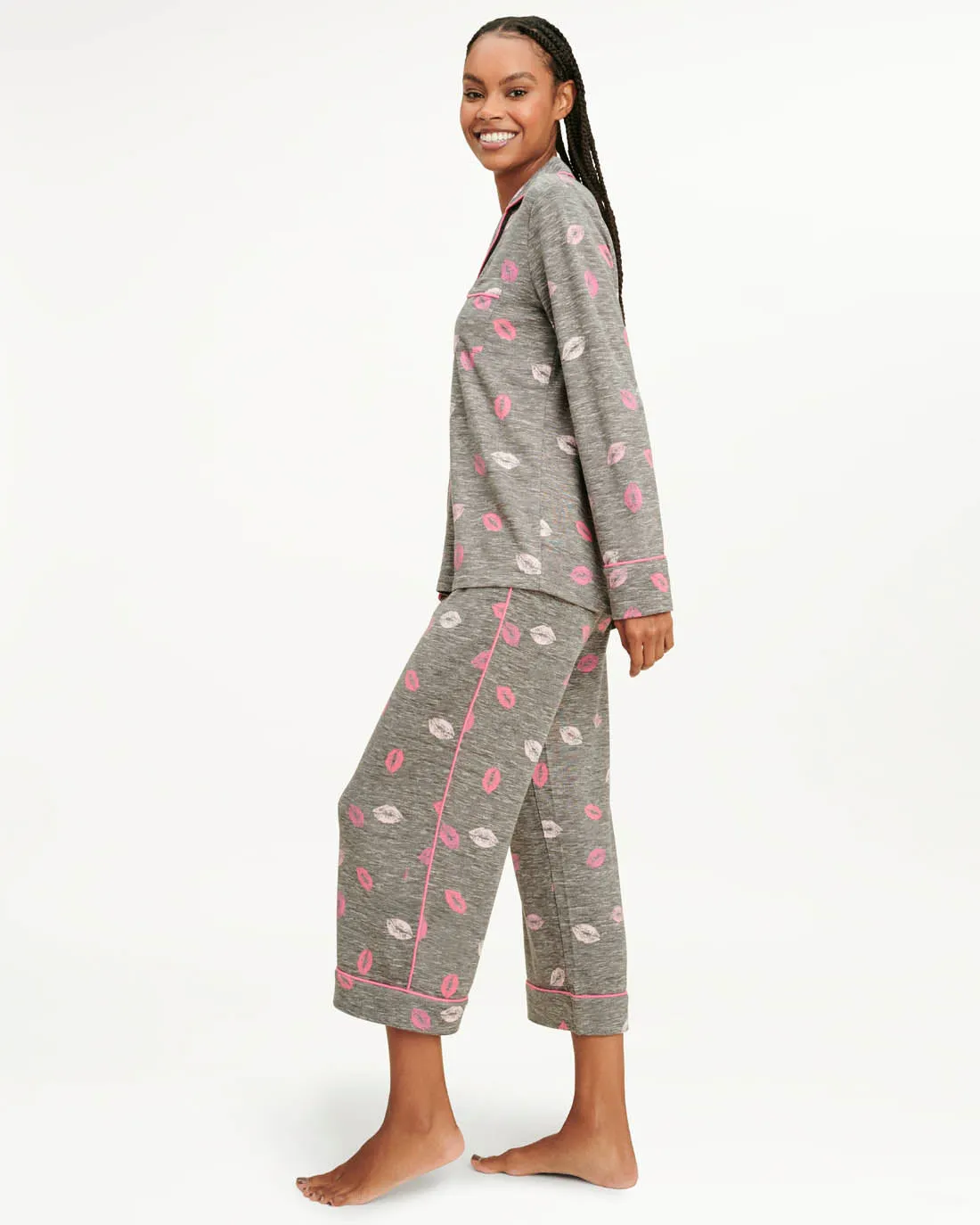 Pillow Soft Long Sleeve PJ Set in Charcoal Kiss