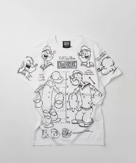 Popeye Construction Embroidered Short Sleeve Tee - White