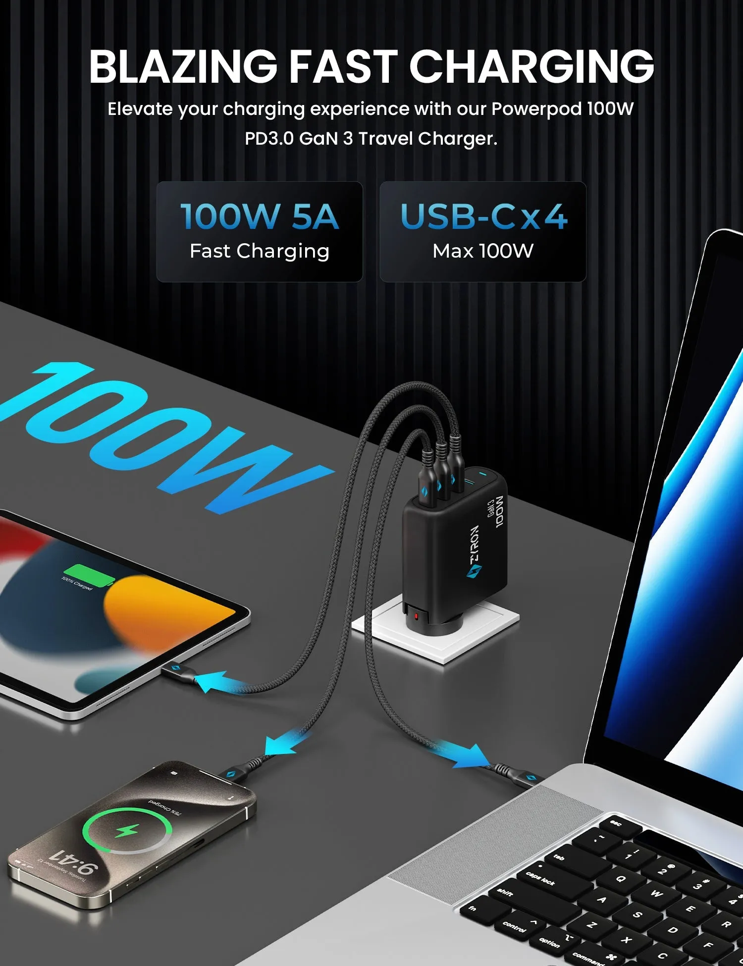 Powerpod 100W GaN 3 Travel Charger