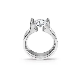 RG092W B.Tiff 1 ct Round Stainless Steel Solitaire Tall Edge Engagement Ring