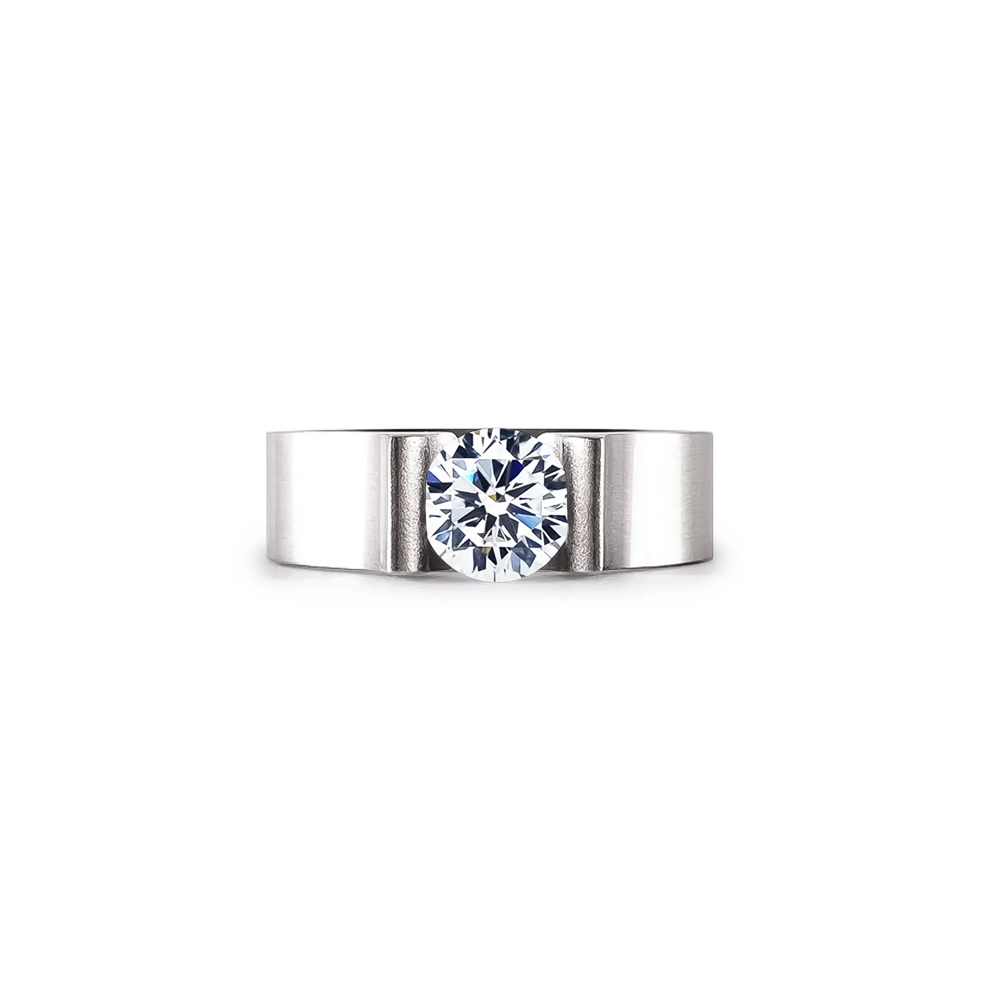 RG092W B.Tiff 1 ct Round Stainless Steel Solitaire Tall Edge Engagement Ring