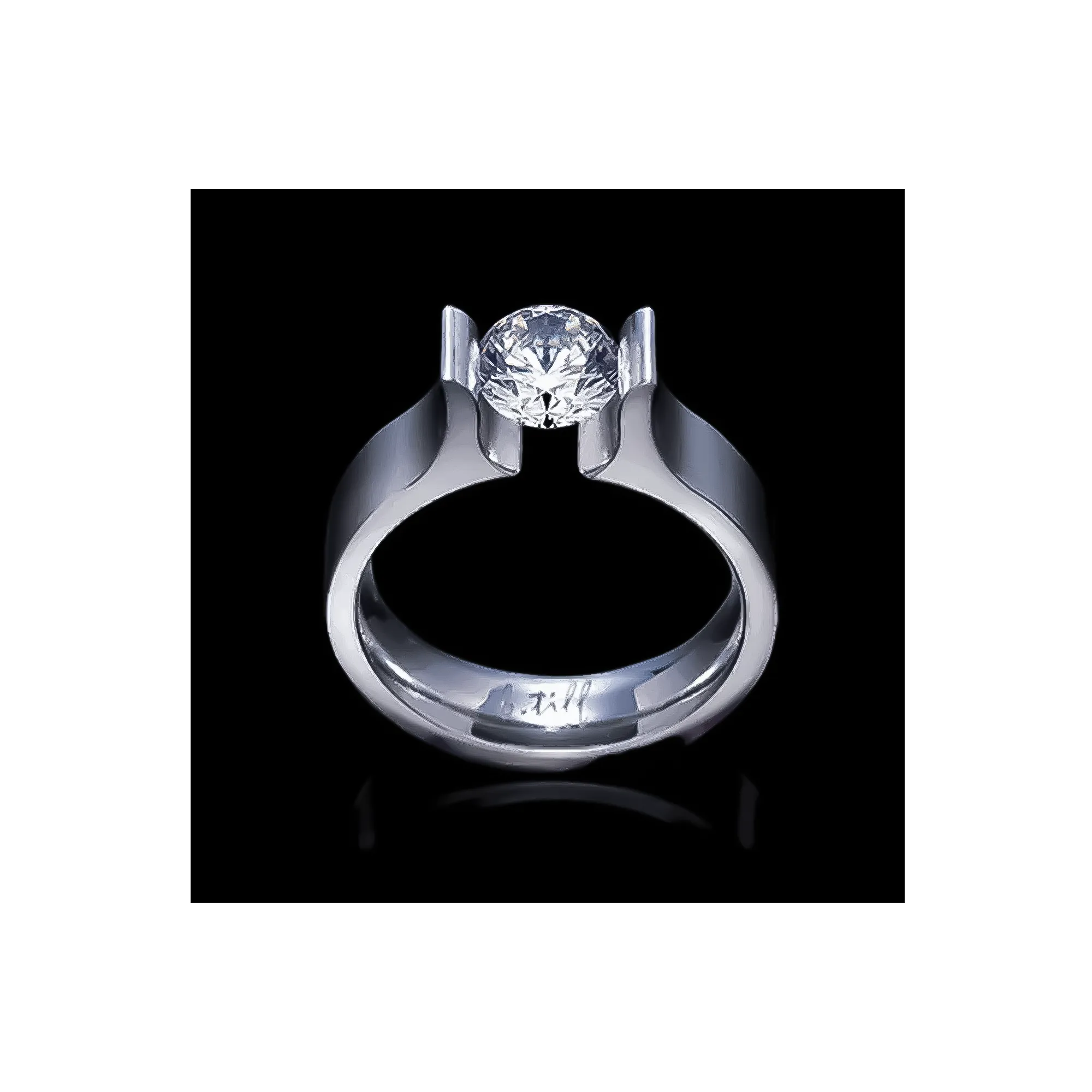 RG092W B.Tiff 1 ct Round Stainless Steel Solitaire Tall Edge Engagement Ring