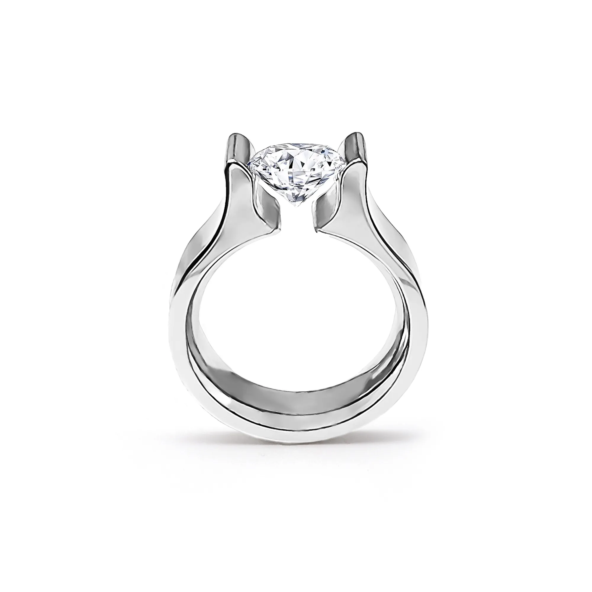 RG092W B.Tiff 1 ct Round Stainless Steel Solitaire Tall Edge Engagement Ring