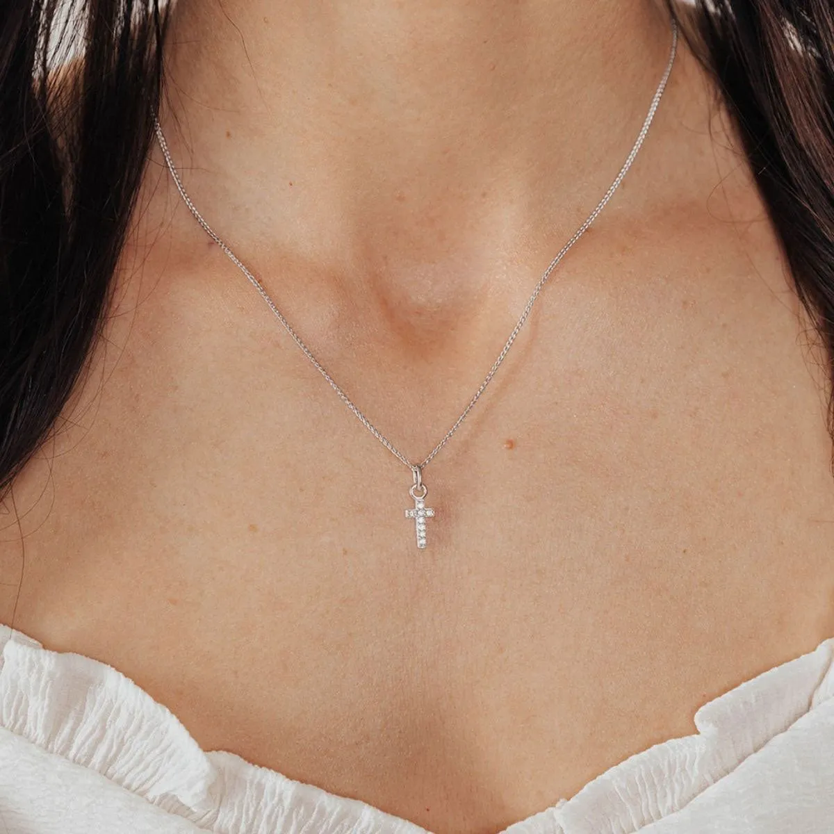 Roma Cross CZ Charm (Silver)
