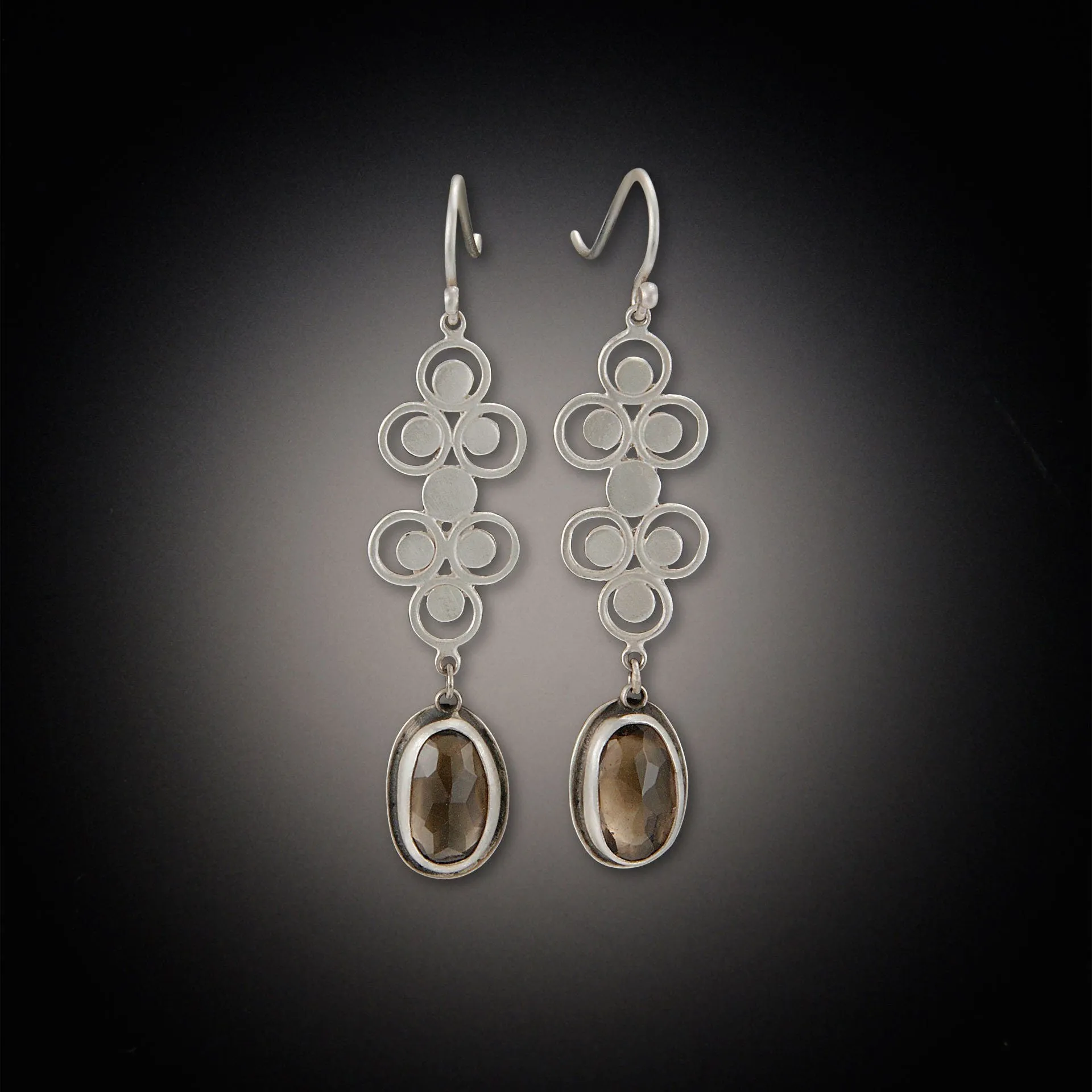 Silver Filigree Earrings with Smoky Quartz