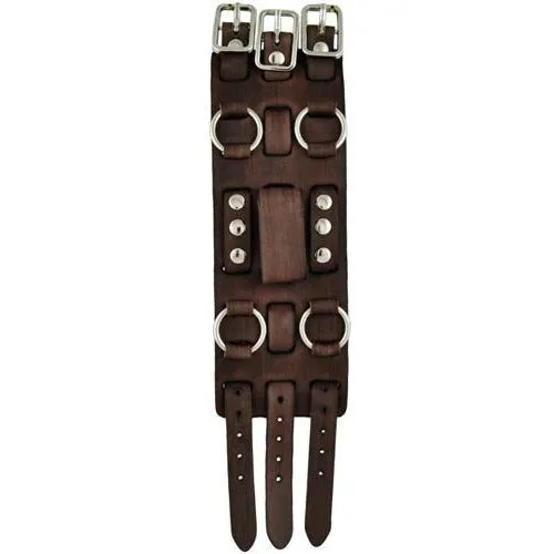Skull Black Watch with Bullet Ring Distressed Brown Leather Ring Triple Strap Cuff