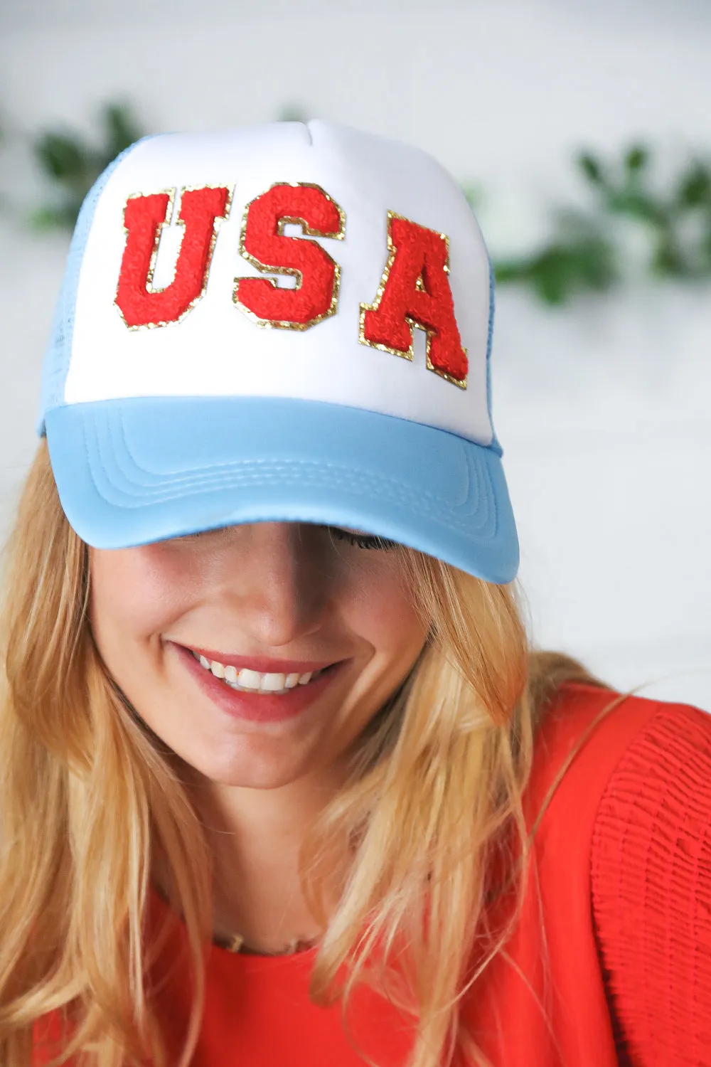 Sky Blue USA Snap Back Mesh Trucker Cap