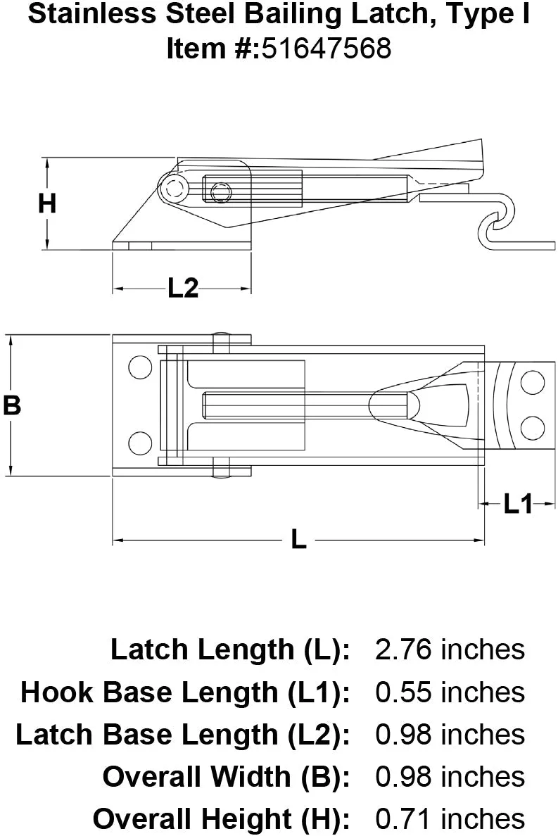Stainless Steel Bailing Latch, Type I