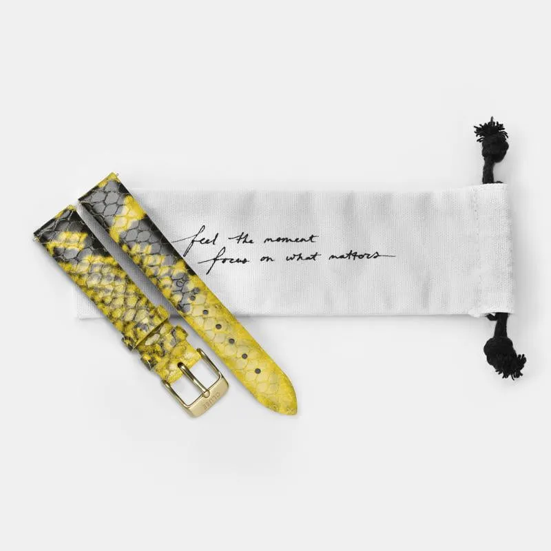 Strap 16 mm Leather Yellow Python, Gold Colour
