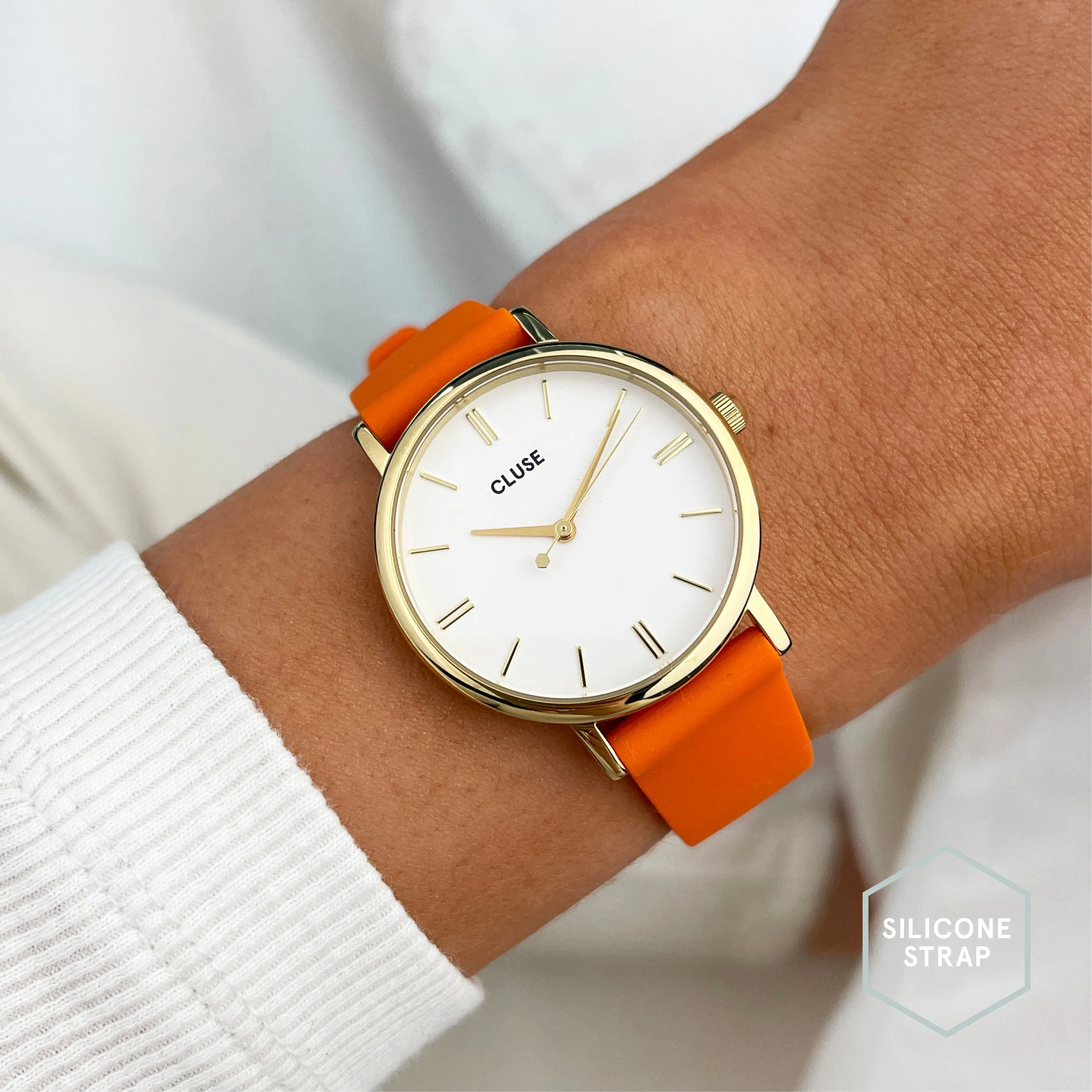 Strap 16 mm Silicone Orange, Gold Colour