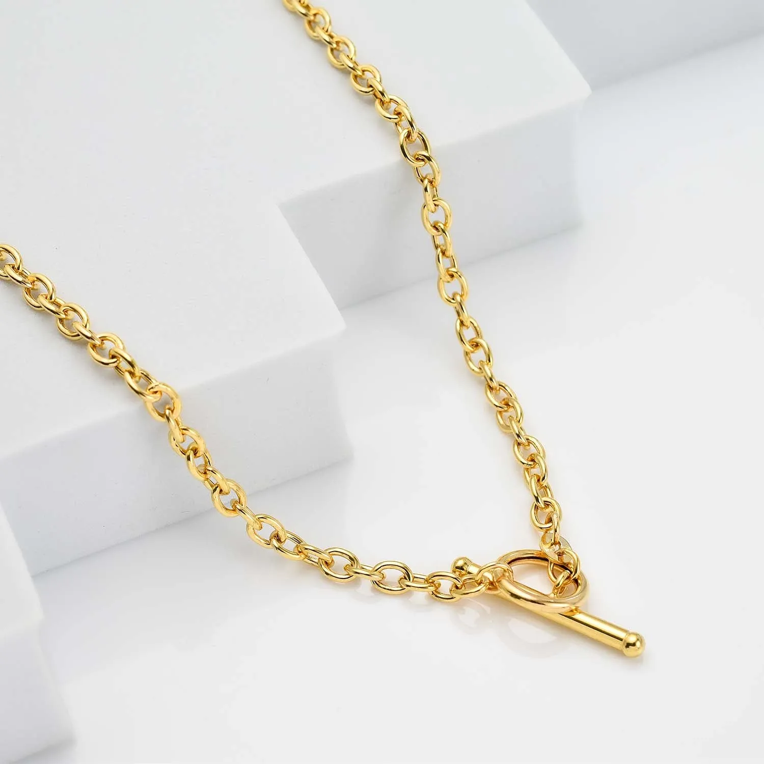 T Bar Belcher Chain Necklace in 9K Yellow Gold