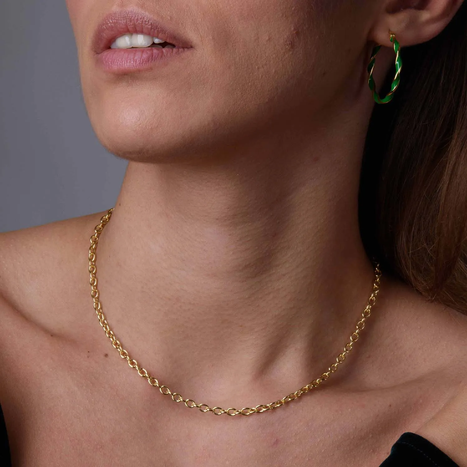 T Bar Belcher Chain Necklace in 9K Yellow Gold