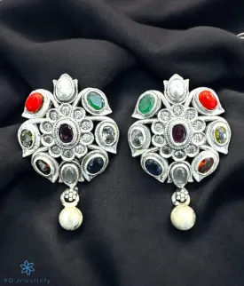 The Abhijita Silver Navratna Ear-studs (Oxidised)