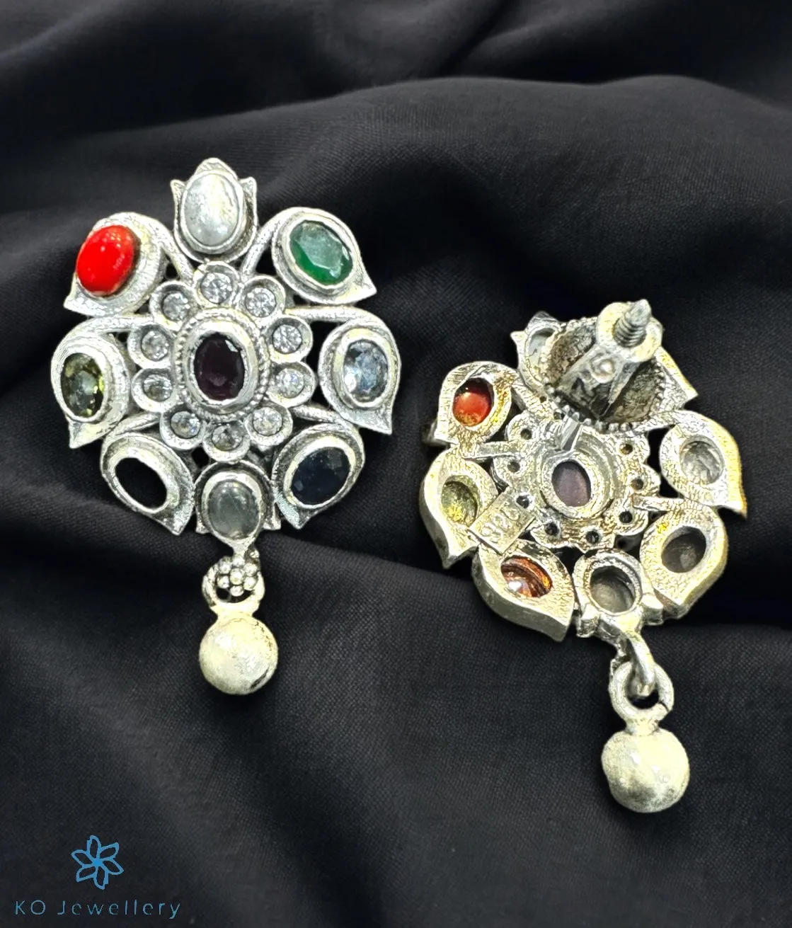 The Abhijita Silver Navratna Ear-studs (Oxidised)